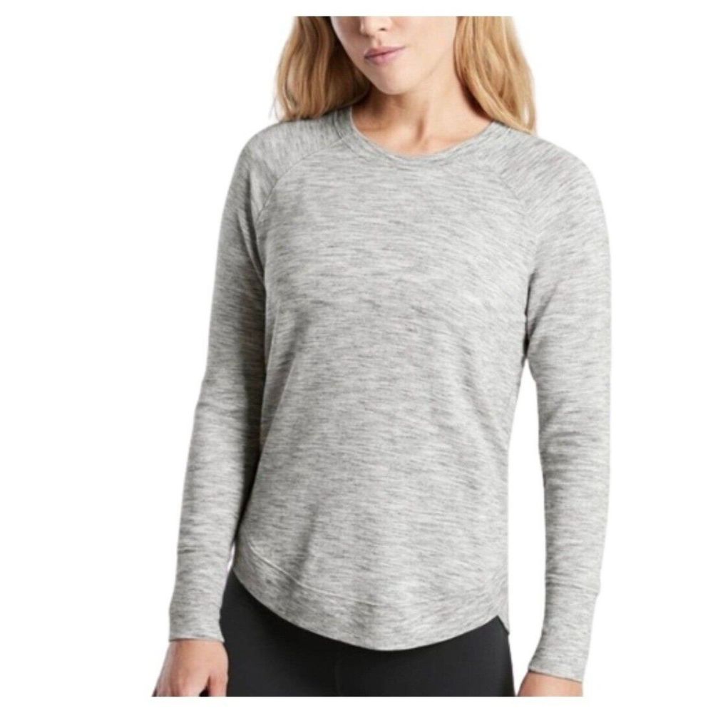 Athleta Womens Crew Neck Round Tulip Hem Long Sleeve Gray Athletic Sweatshirt XL